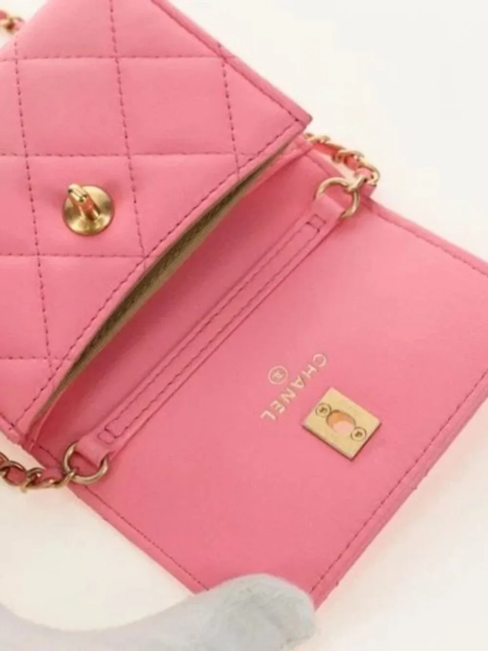 CHANEL Matelasse Chain Wallet Coco Ball Bag Lamb Skin Pink Gold CC Auth 181927M
